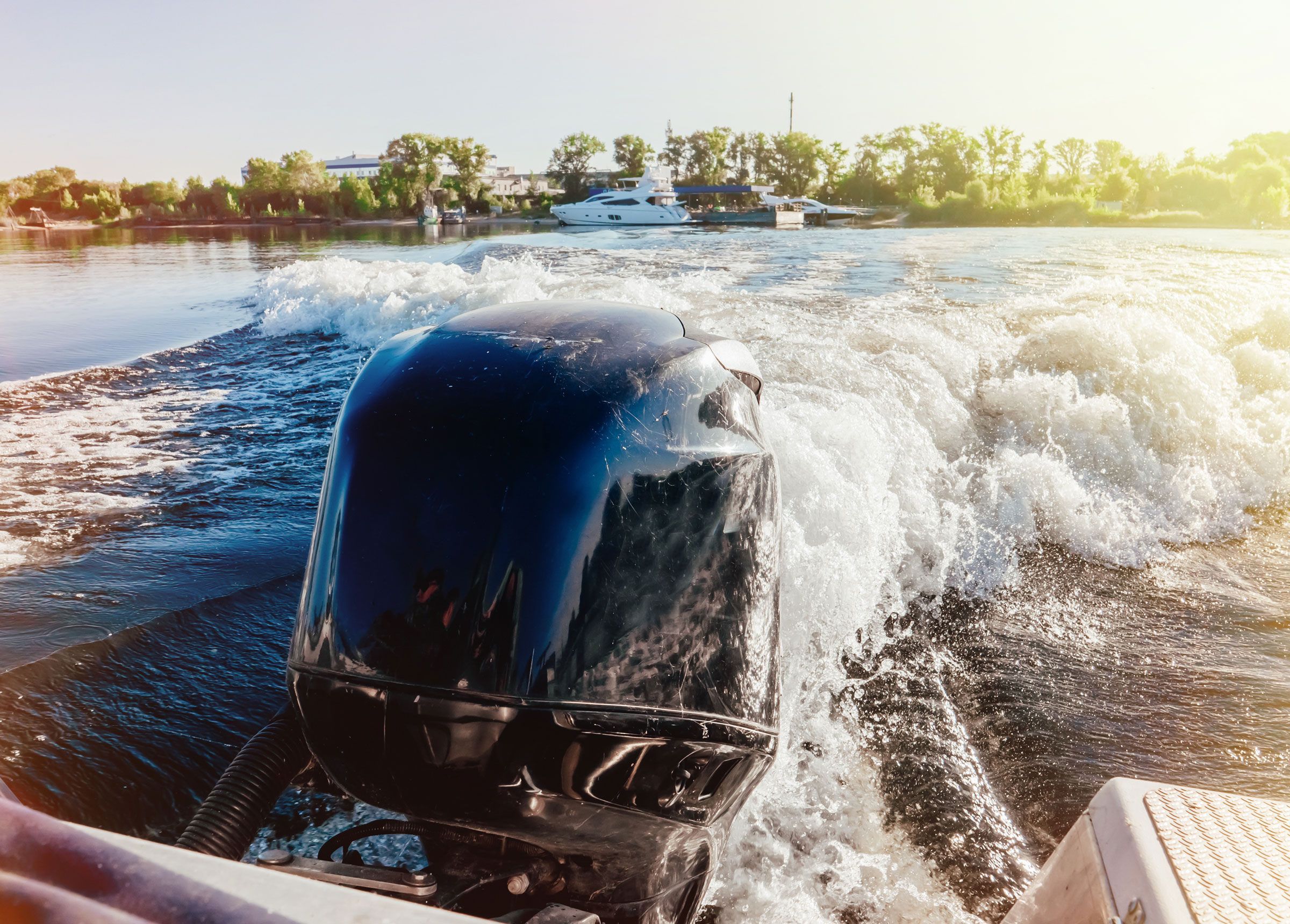 Outboard motor on a speedboat